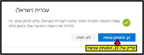 צילום מסך - הנחיות לשינוי שפת הממשק באתר לעברית